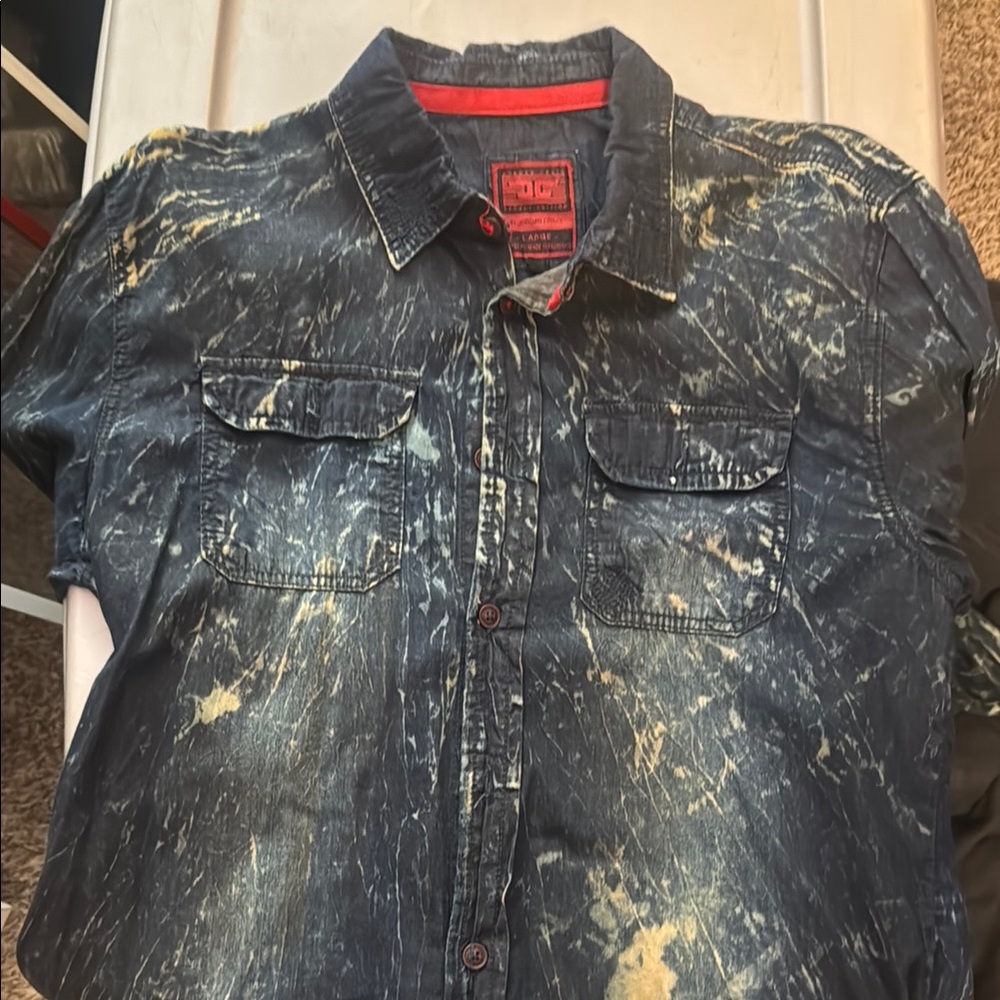 Jordan Craig Blue Dress Shirt with Distressed Design